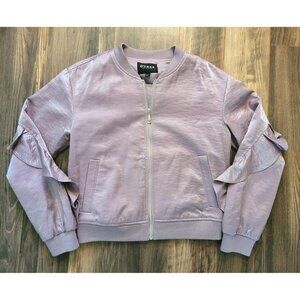 NWOT Guess Lilac Purple Shimmer Biella Ruffle Bomber Jacket Sz S